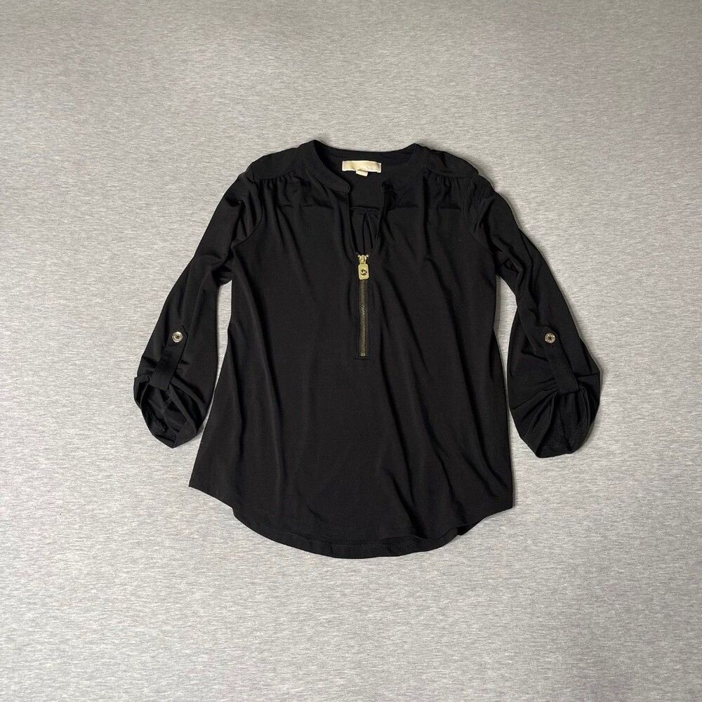 Michael Kors Women’s V-Neck Gold Hardware Half Zip Blouse Top - Picture 8 of 9